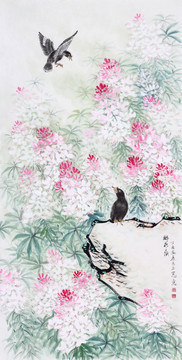 飛來鳳 八哥 原創(chuàng)國畫