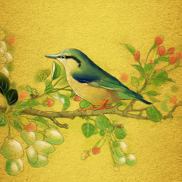 花鳥(niǎo)畫(huà)山雀復(fù)古工筆無(wú)框畫(huà)裝飾畫(huà)