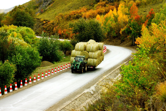 秋季公路拉草车