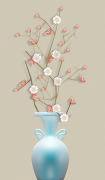 3D浮雕梅花花瓶玄關(guān)背景墻