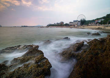 海滩 慢门 礁石 海浪