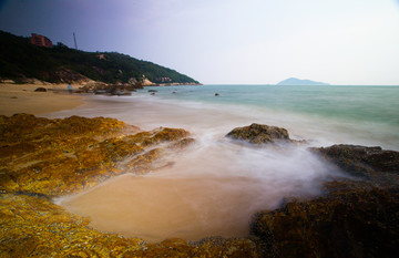 海滩 慢门 礁石 海浪