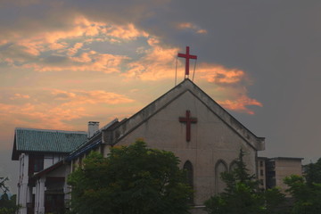 益阳城市沿江风光带教堂景色