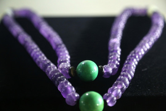 绿松石紫水晶佛串