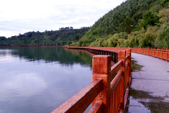 栈道 慢跑 散步 遛弯 湖水