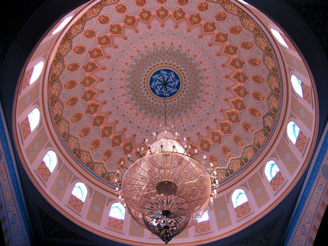 清真寺 内景 大殿 穹顶 吊灯