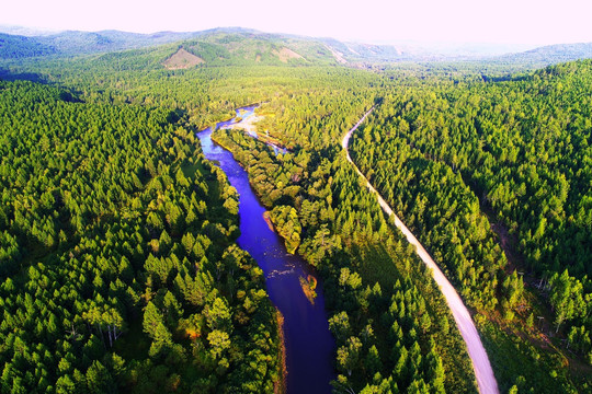 绿色林海山路河流