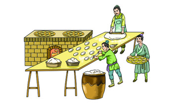 古代人物月饼作坊