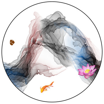 水墨山水畫 圓形小品畫