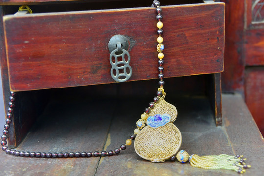 民清传统首饰 镂空黄金葫芦项链