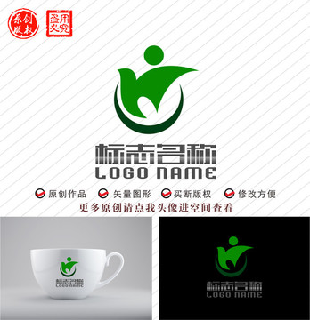 Ch字母Y飞鸟人物logo