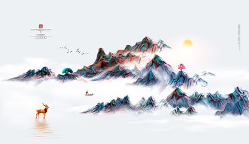 新中式 手繪山水畫