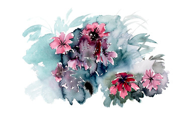 插畫雨中花卉