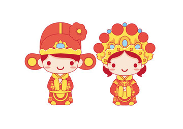 卡通新郎新娘 喜慶結(jié)婚禮服
