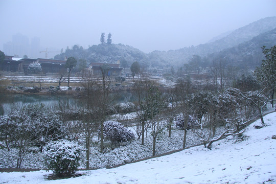 长沙梅溪湖桃花岭雪景