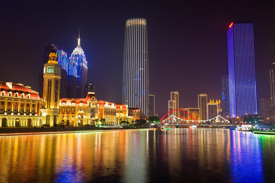 天津风光 天津夜景 津湾广场