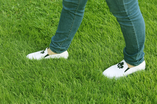 踩着草坪的脚