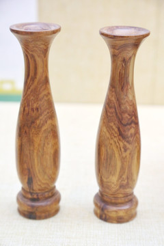 木雕双花瓶工艺品