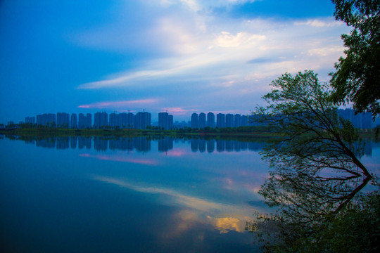 长沙洋湖湿地公园夕阳晚霞