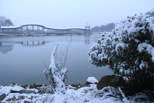 岳麓山穿石坡湖雪景