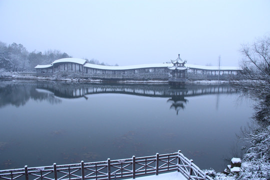 岳麓山穿石坡湖雪景