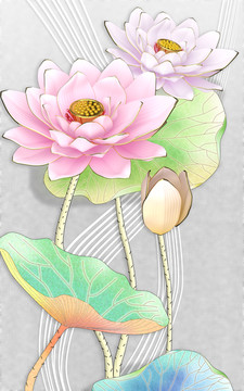 新中式3D立體浮雕荷花清新玄關(guān)