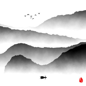 水墨畫 群山意境