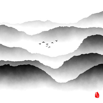 新中式水墨群山 抽象水墨画