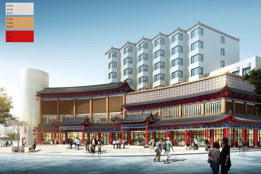 寧夏中衛(wèi)仿古建筑街道大樓效果圖