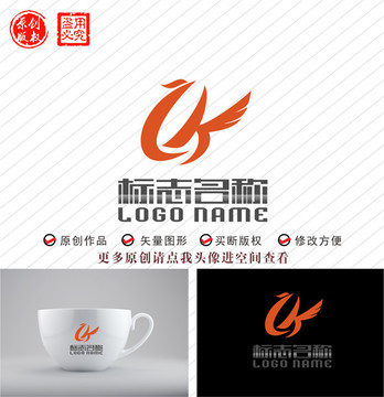 CK字母KC飞鸟K标志logo