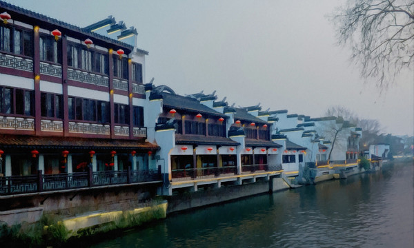 秦淮河水墨畫