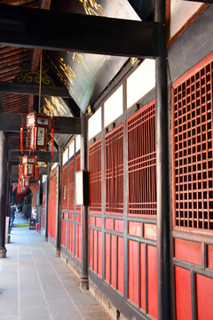 中式建筑 庭院走廊 木墙门窗