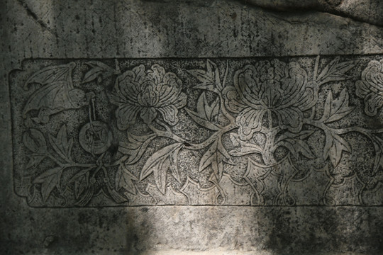 古代牡丹花卉蝙蝠石雕