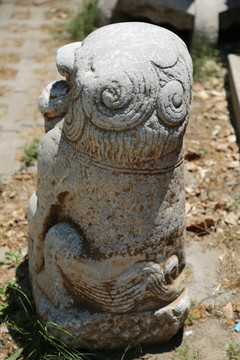 古代狮子雕像背面