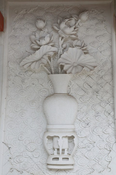 汉白玉石雕花瓶花卉