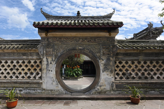 中式园林拱门 砖雕翘角