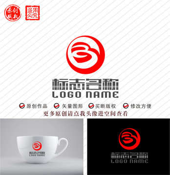 B字母Y标志心形logo