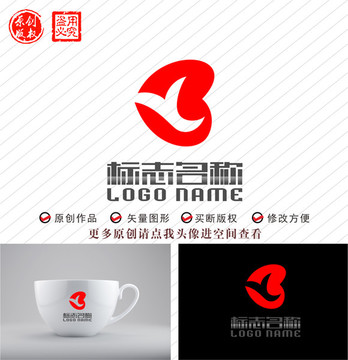 心形字母Y字母B标志logo