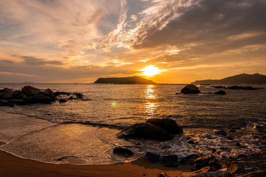 海滨夕阳 海边晚霞 海上日落