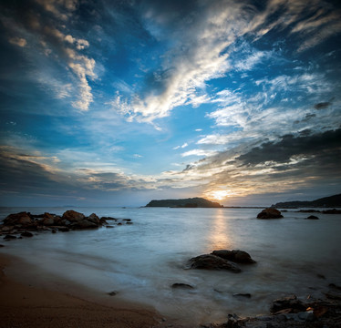 海滨夕阳 海边晚霞 海上日落