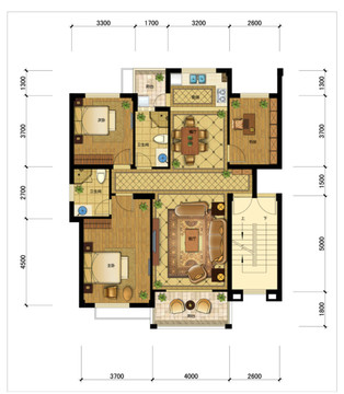 PSD分层住宅户型填彩平面图