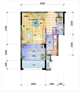PSD分层住宅户型填彩平面图