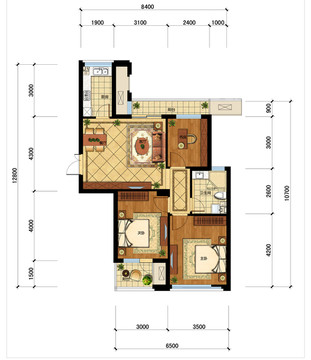 PSD分层住宅户型填彩平面图