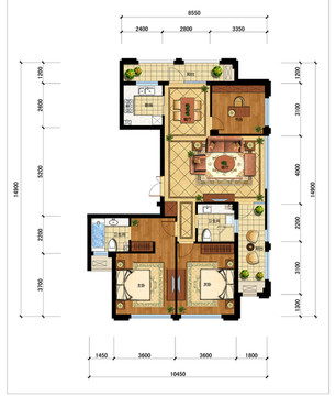 PSD分层住宅户型填彩平面图