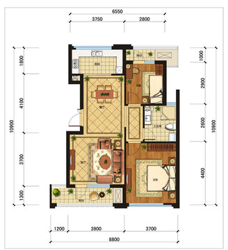 PSD分层住宅户型填彩平面图