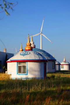草原 蒙古包 风车 内蒙古