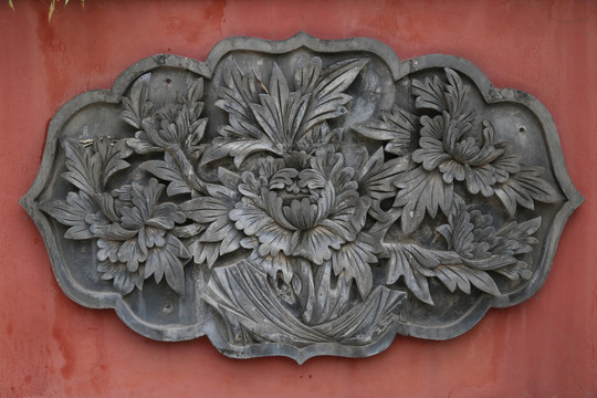 五塔寺砖雕花卉牡丹花丛
