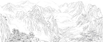 山水線描白描