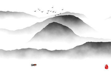 水墨云霧山水