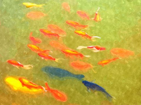 錦鯉魚群水彩畫裝飾畫